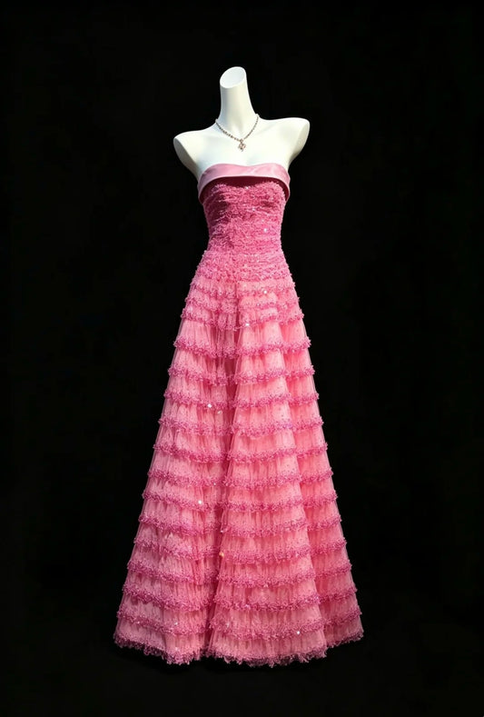 Princess Ball Gown Strapless Hot Pink 18th Birthday Dress Sleeveless Evening Prom Formal Dresses RB3254