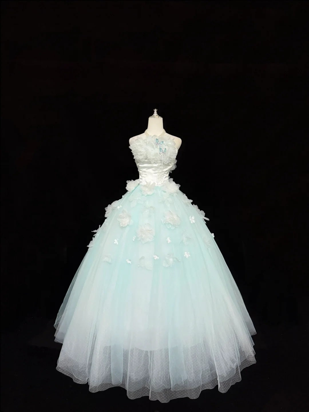 Langes Ballkleid für den 16. Geburtstag, trägerloses, blaues Abendkleid, RC0317