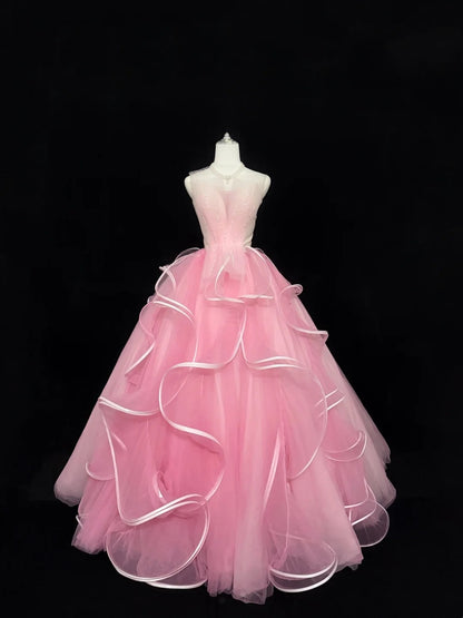 Pink Sweet 16 Dresses Long Ball Gown Sweetheart With Ruffled Sweet Sixteen Birthday Gown RC0224