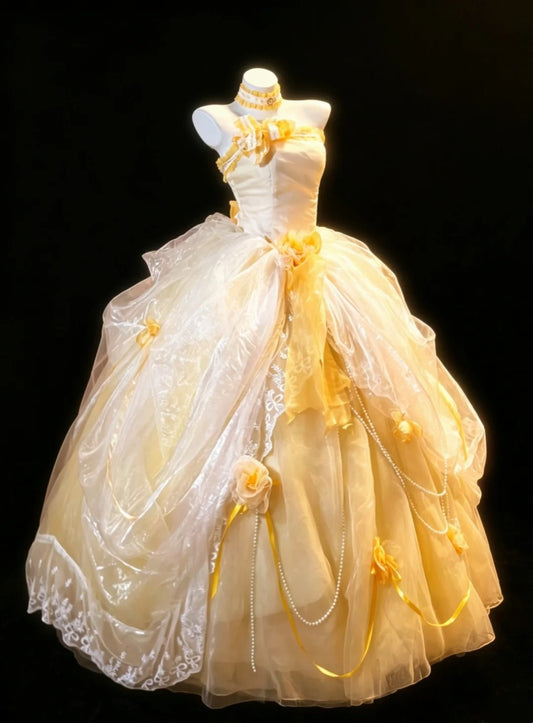 Süßes Ballkleid Trägerloses Organza Gelb Sweet 16 Kleider Quinceanera Kleid Lang 15 Vestidos De Fiesta N4200