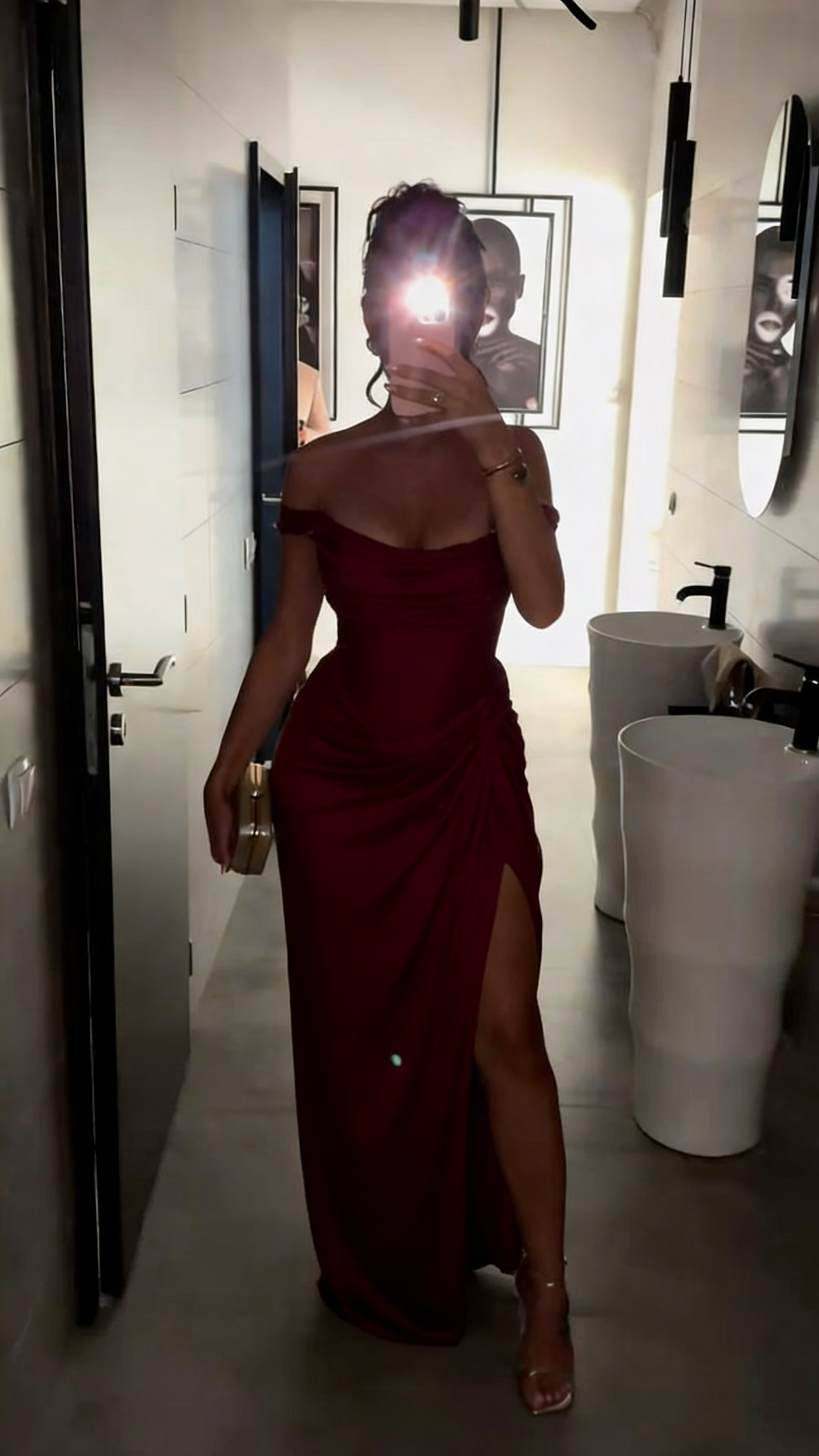 Robe de bal longue sirène sexy à épaules dénudées, sequins dorés fendus et perles, robe de soirée formelle N364