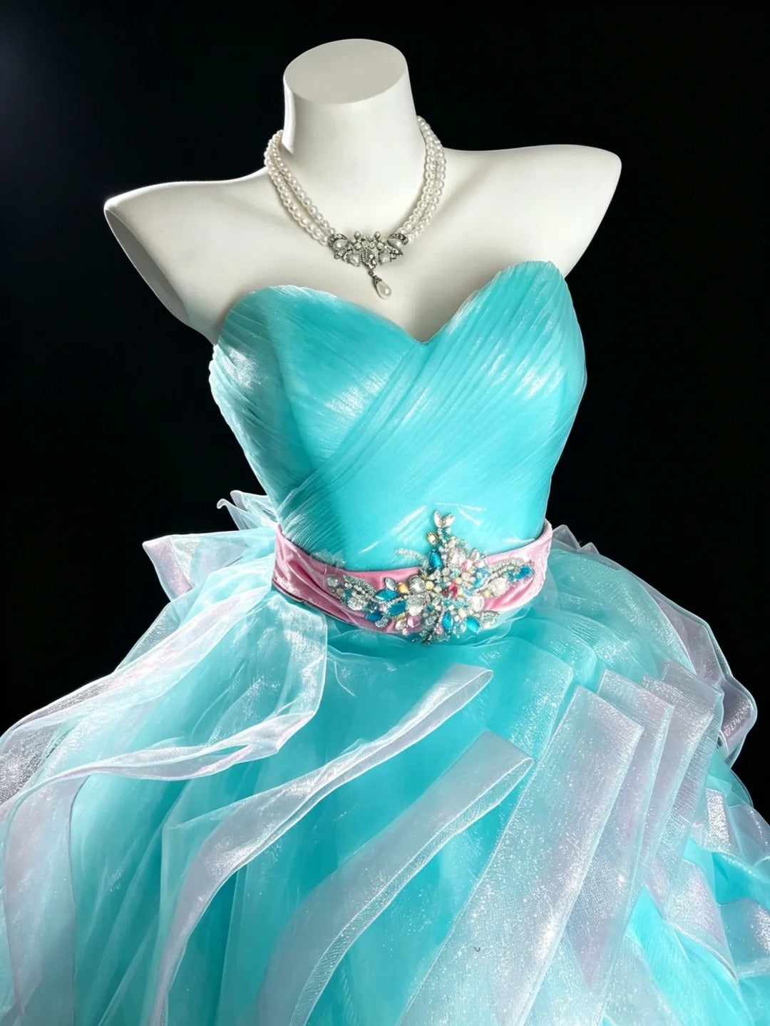 Douce Robe de Bal Cœur Organza Bleu Superposé Robes Douces 16 Robes de Quinceanera Longues 15 Vestidos De Fiesta N4204