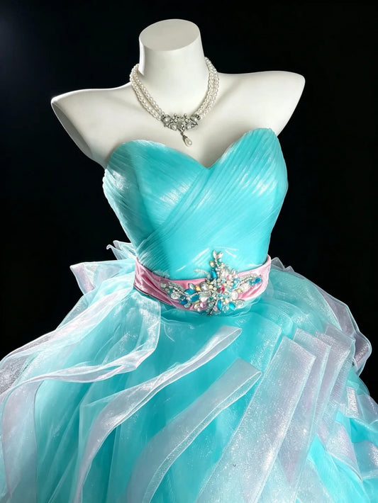 Süßes Ballkleid Sweetheart Blau Organza Gestufte Lagen Sweet 16 Kleider Quinceanera Kleid Lang 15 Vestidos De Fiesta N4204