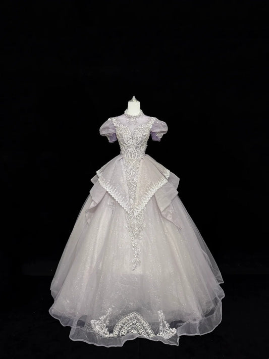 Sweet 16 Dresses Long Ball Gown High Neck Lilac With Sequin Lace Sweet Sixteen Birthday Gown RC0294