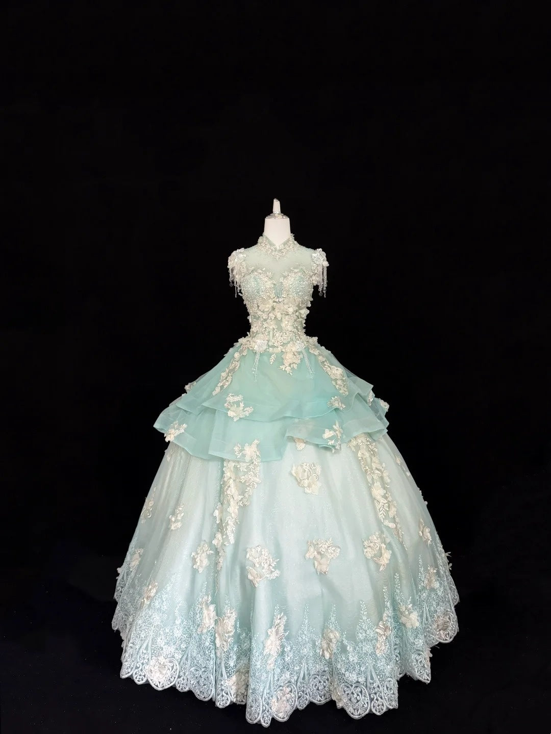 Sweet 16 Dresses Long Ball Gown Sweet Sixteen Long Birthday Dress High Neck Mint Green Tulle Formal Gown RC0281