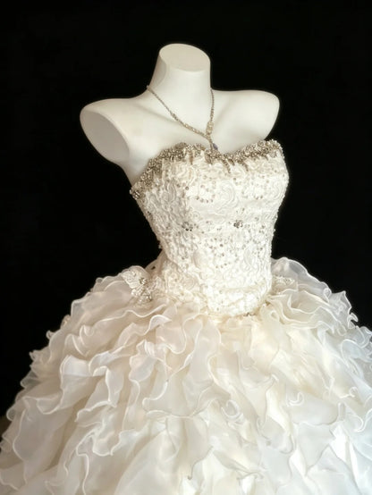 Robe de bal de princesse bustier à volants superposés avec perles robes de Sweet 16 robe de Quinceañera N4181