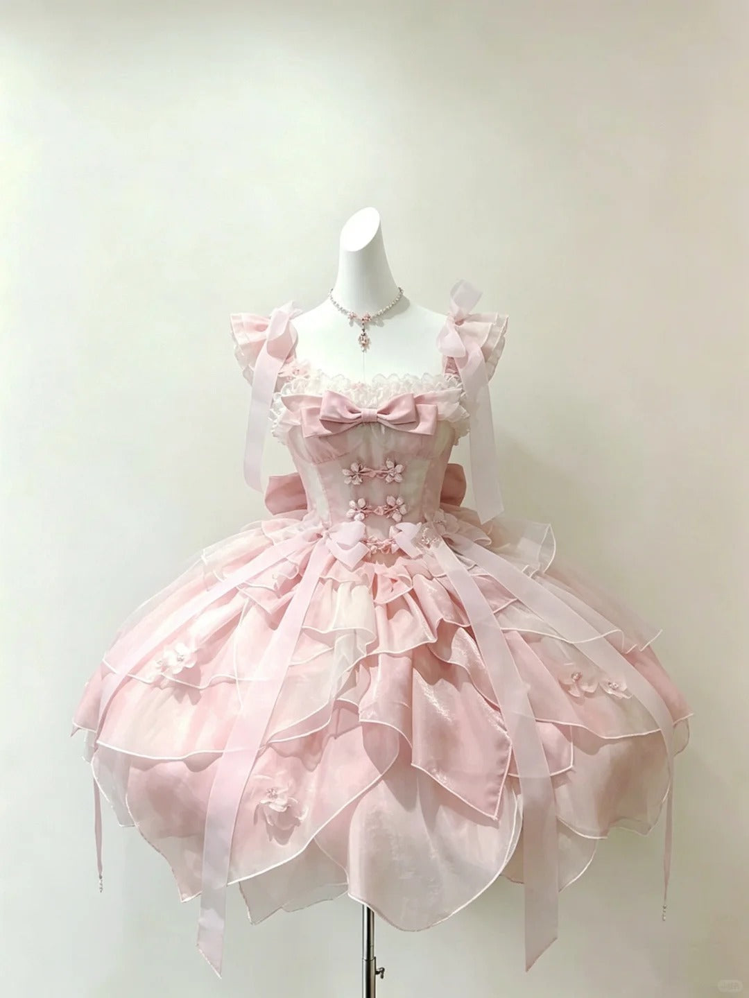 Classic Ball Gown Square Neck Pink Chiffon Tiered Layers Outfit Party Graduation Lolita Dresses Inspo Senior Homecoming Outfit RB4796