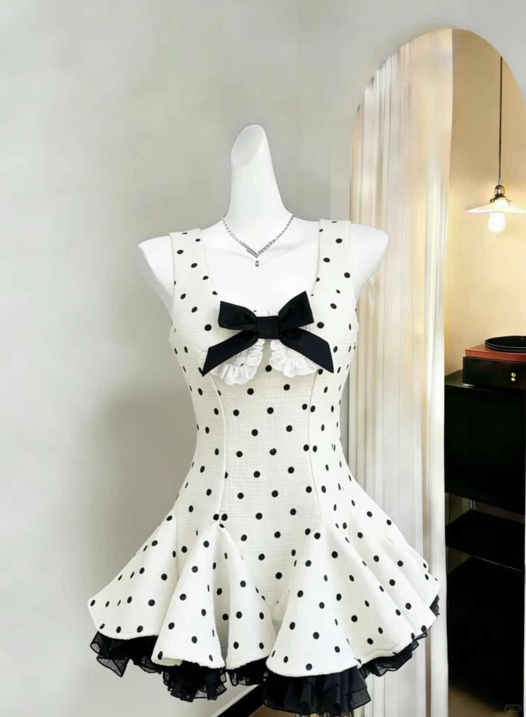 Robe De Bal Modeste En Col Carré À Pois Avec Nœud Courte Mini Inspiration Senior Tenues D'Anniversaire 16 Ans Robes De Soirée De Retour À La Maison RB3969