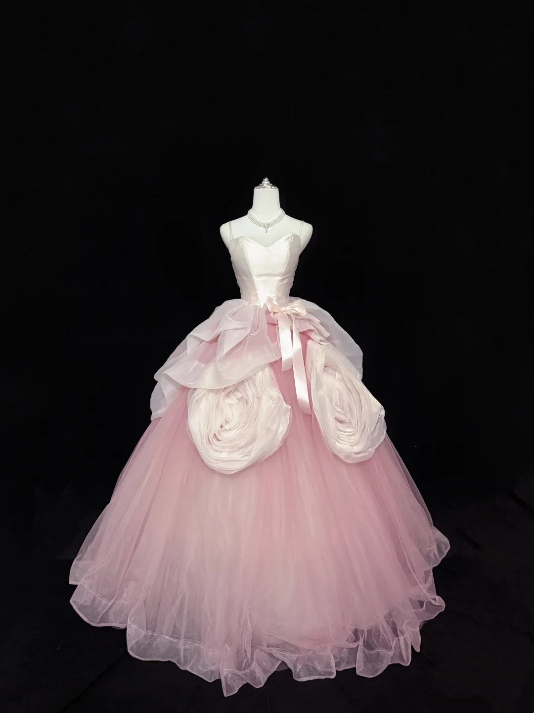 Sweet 15 Quinceanera Dress Ball Gown Spaghetti Straps Pink With Flowers Tulle 15th Birthday Gown RC0251