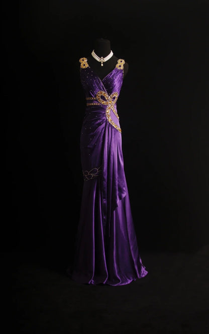Robe de bal longue rétro sirène en satin violet, style années 2000 - Inspiration pour une tenue de 19 ans - Robe de soirée N504