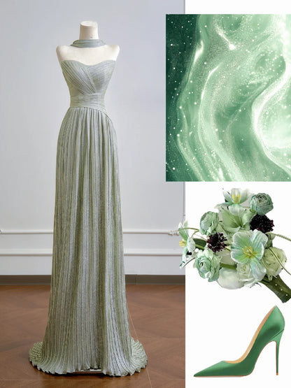 Romantic A Line Strapless Sage Green Long Prom Dresses Impress 18th Birthday Outfits Party Gown N394