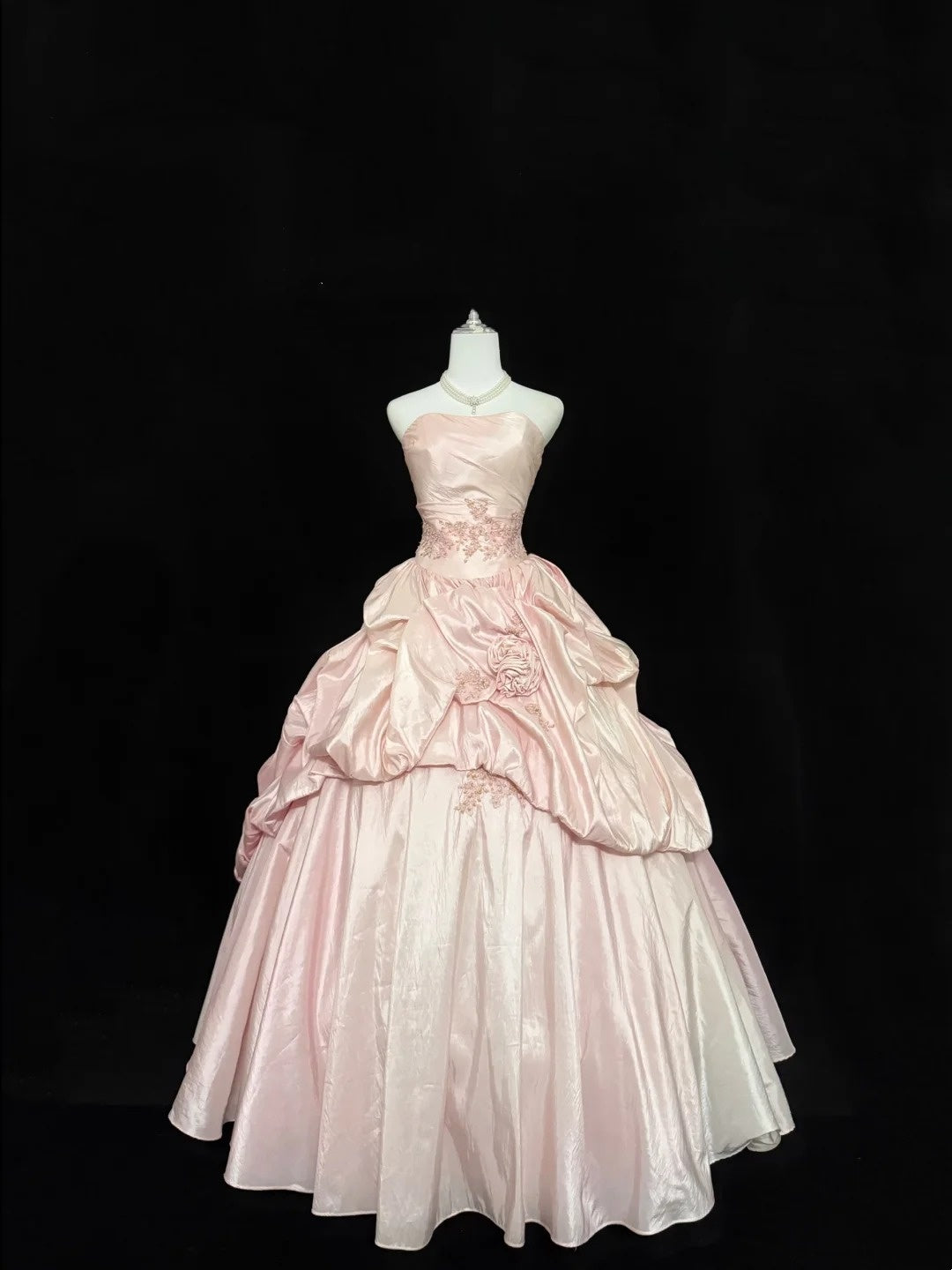 Cute Sweet 16 Dresses Long Ball Gown Strapless Blush Pink Satin With Lace Formal Sweet Sixteen Birthday Gown RC0258