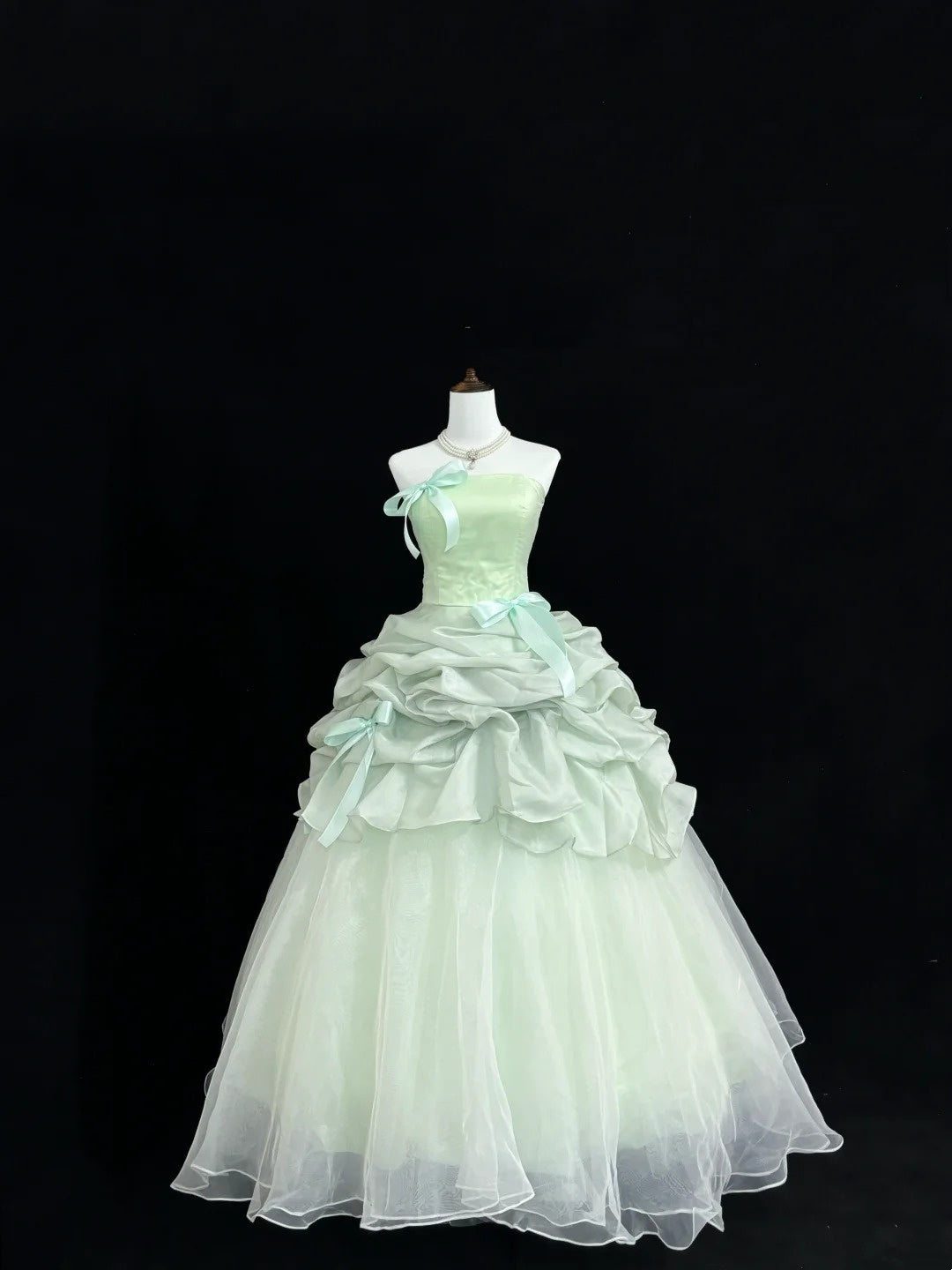 Sweet 16 Dresses Long Ball Gown Sweet Sixteen Long Birthday Dress Strapless Sage Green Tulle Formal Gown RC0340