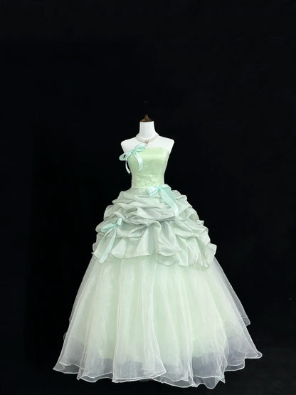 Sweet 16 Dresses Long Ball Gown Sweet Sixteen Long Birthday Dress Strapless Sage Green Tulle Formal Gown RC0340
