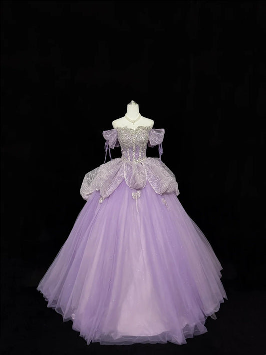 Sweet 15 Quinceanera Dress Ball Gown Off Shoulder Lilac With Sleeves Long 15th Birthday Gown RC0311