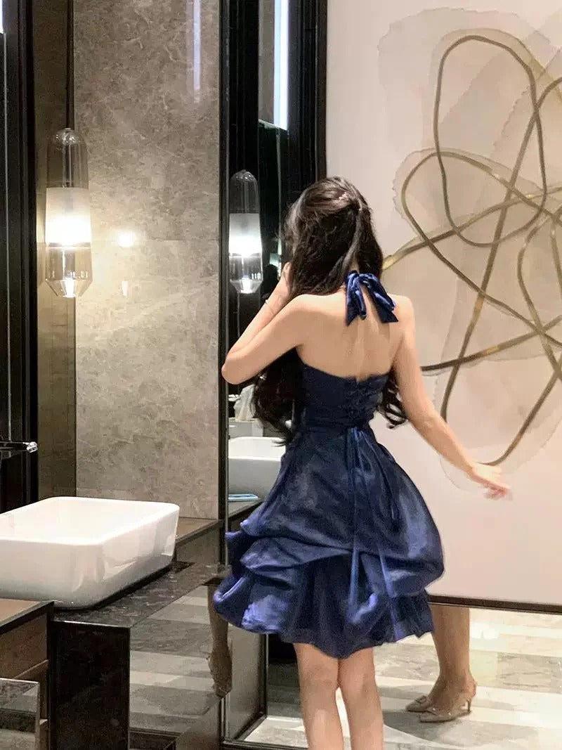 Hübsches Ballkleid, Neckholder, Marineblau, Abschlussball, Kurz, Mini, Homecoming-Kleider, Hoco-Kleid N2726