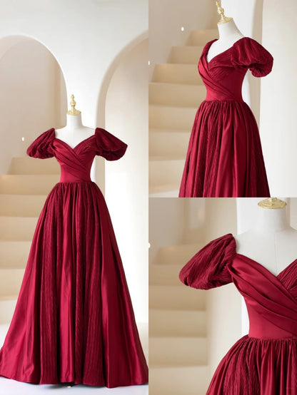 Robe de bal longue bordeaux élégante à col V et manches longues, inspiration robe de soirée formelle N197