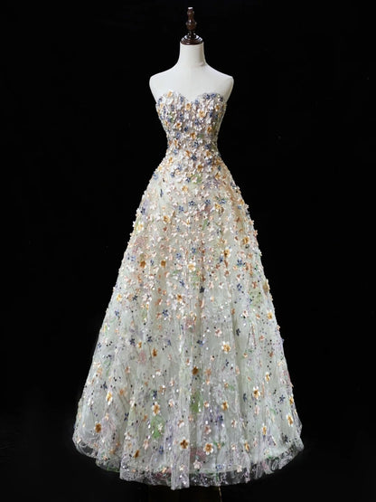 Magnifique robe de bal bustier cœur en tulle fleuri, longue robe de soirée, inspiration tenue de soirée N228