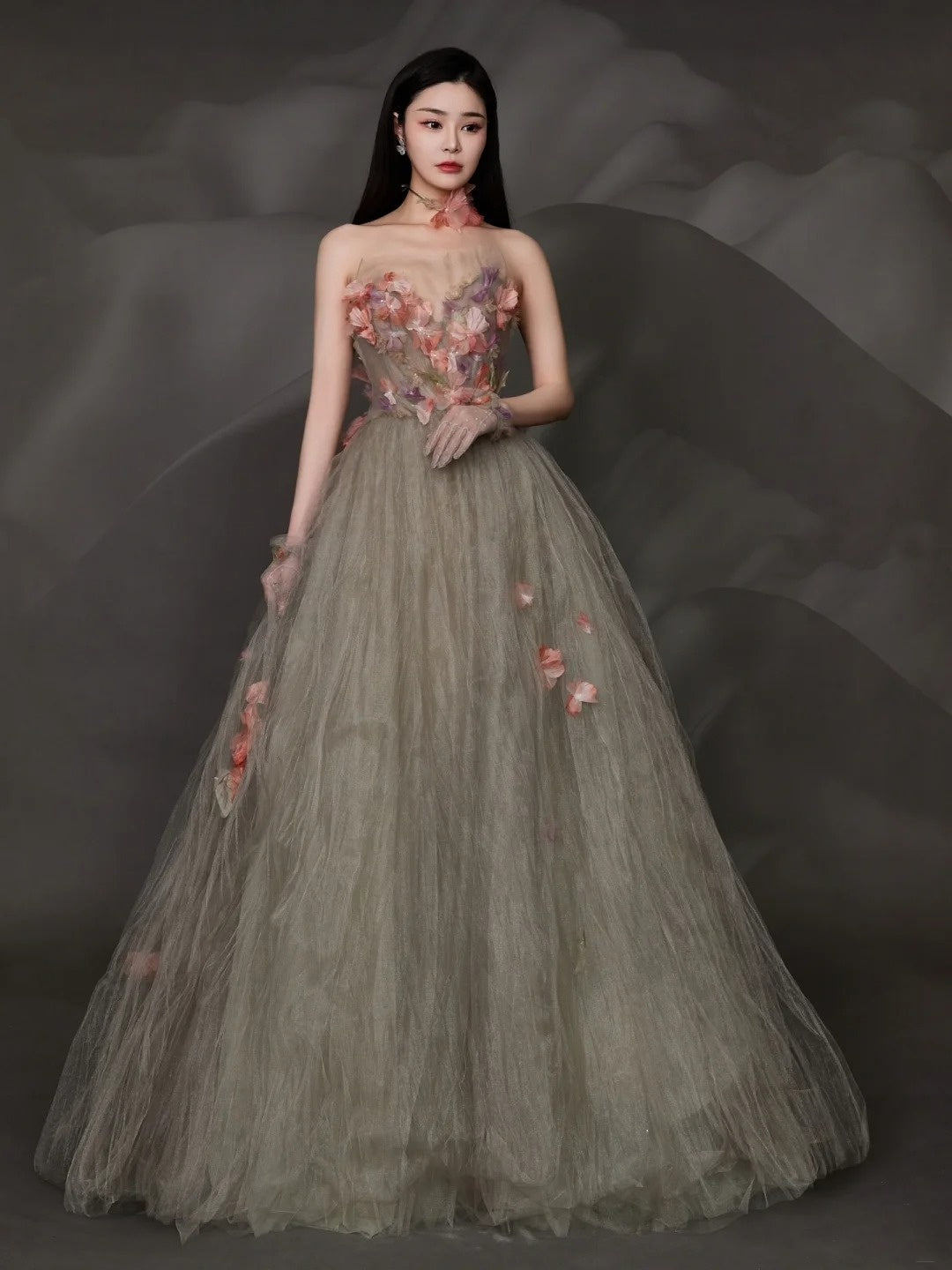 Robe de bal charmante sans bretelles en tulle, longue robe de soirée formelle N275