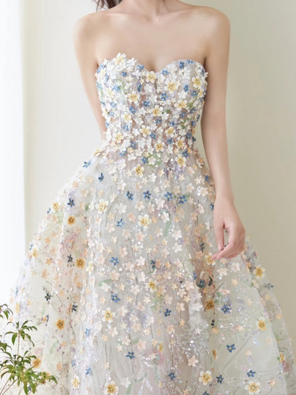 Magnifique robe de bal bustier cœur en tulle fleuri, longue robe de soirée, inspiration tenue de soirée N228