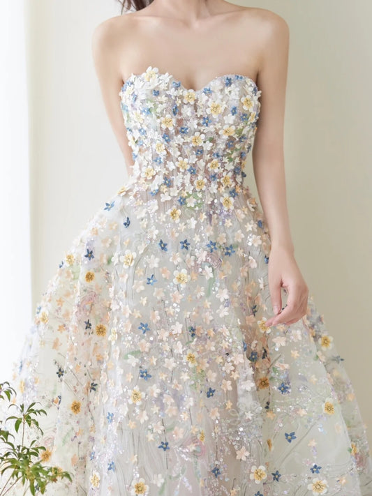 Beautiful Ball Gown Sweetheart Floral Tulle Long Prom Dresses Formal Gowns Inspo Evening Outfit N228