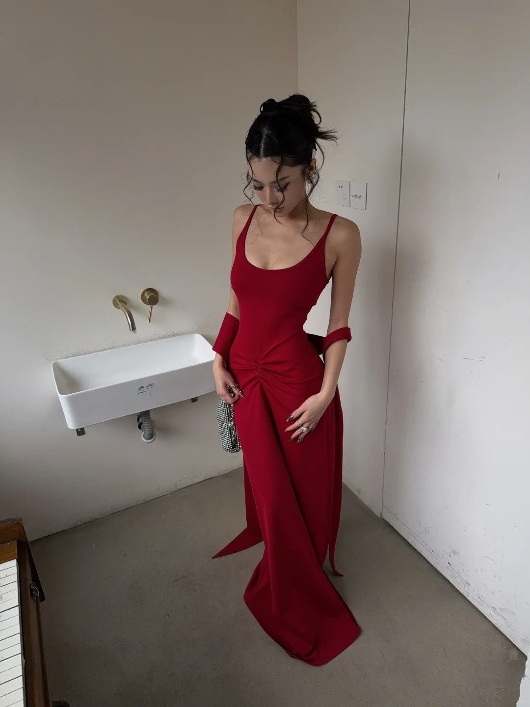 Unique Mermaid Spaghetti Strap Red With Scarf Long Prom Dresses Inspiration 18th Birthday Gowns Formal Evening Dress N465