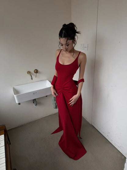 Unique Mermaid Spaghetti Strap Red With Scarf Long Prom Dresses Inspiration 18th Birthday Gowns Formal Evening Dress N465