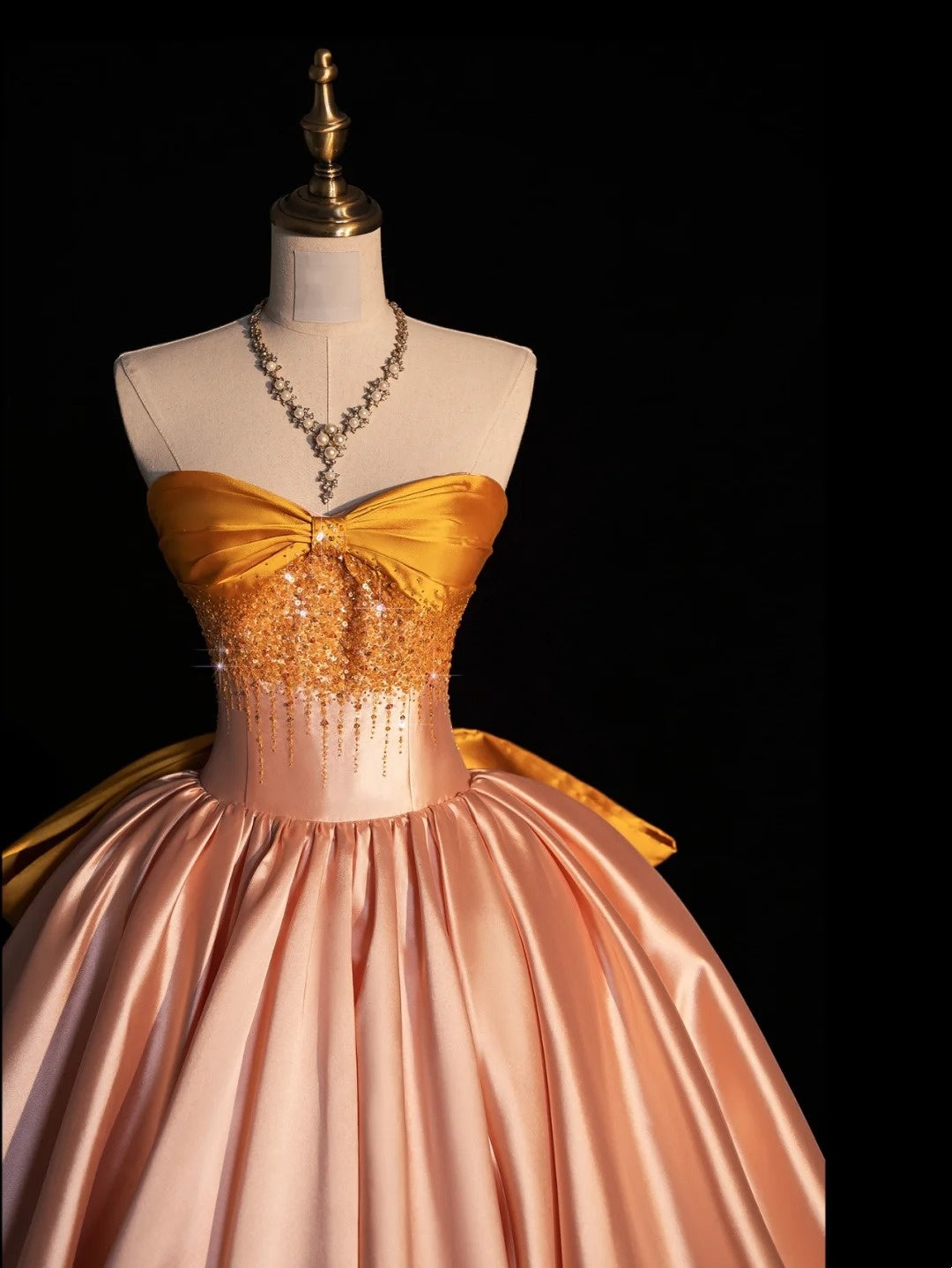 Robe de bal modeste sans bretelles en satin rose, inspiration robes de soirée, robe de princesse formelle N1281