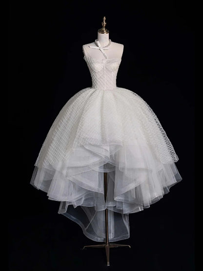 Robes de bal élégantes, bustier asymétrique, en tulle blanc, robe de fin d'études, tenue pour un 20e anniversaire N507