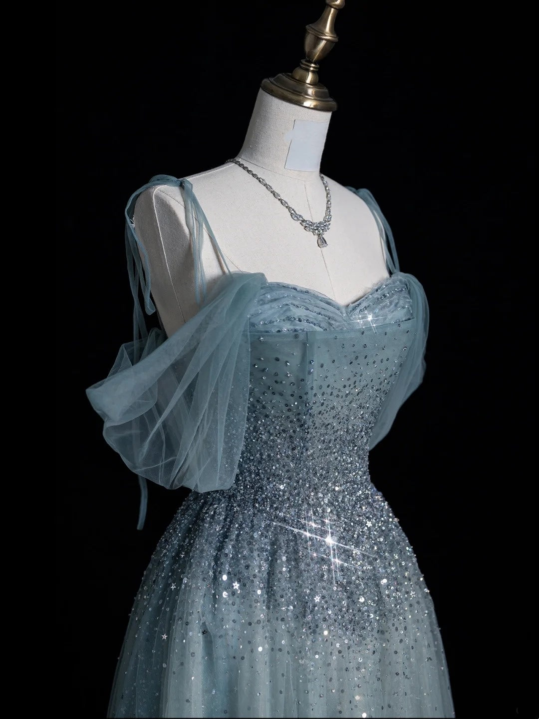 Elegant Ball Gown Off The Shoulder Dusty Grey Tulle Long Prom Dresses For Teens Evening Outfits Formal Dress N1090
