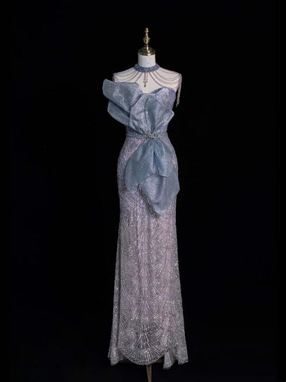 Fancy Mermaid Sweetheart Grey Sequin Long Prom Dresses Inspiration Party Dress Prom Gown RB1433