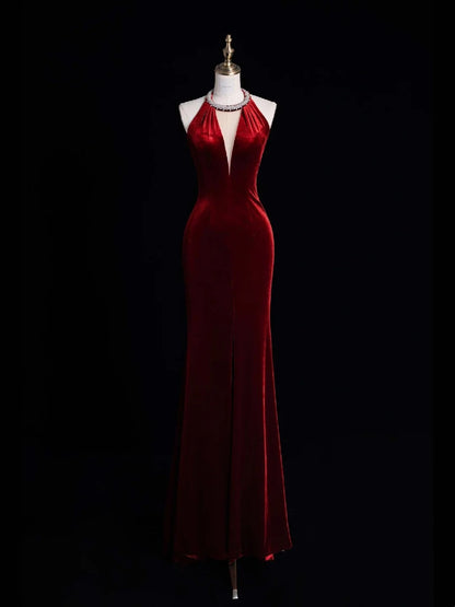 Atemberaubendes Meerjungfrauen-Abendkleid aus burgunderrotem Samt mit Quasten und U-Boot-Ausschnitt – Inspiration für Ballkleider, Prinzessinnen-Abschlusskleider N1082