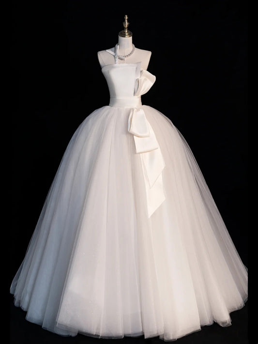 Vintage Style Ball Gown Strapless White Tulle Brides Gown Bridal Dress Style Long Wedding Dresses RB6554