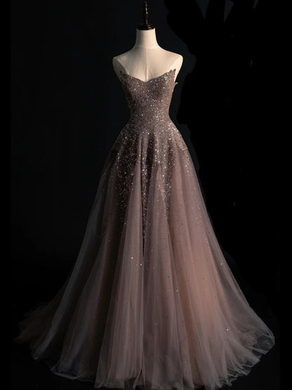 Robe de bal modeste en tulle Sweethart ornée de perles, tenue de soirée pour l'université, inspiration pour le bal de fin d'année, robe de remise de diplôme N1231