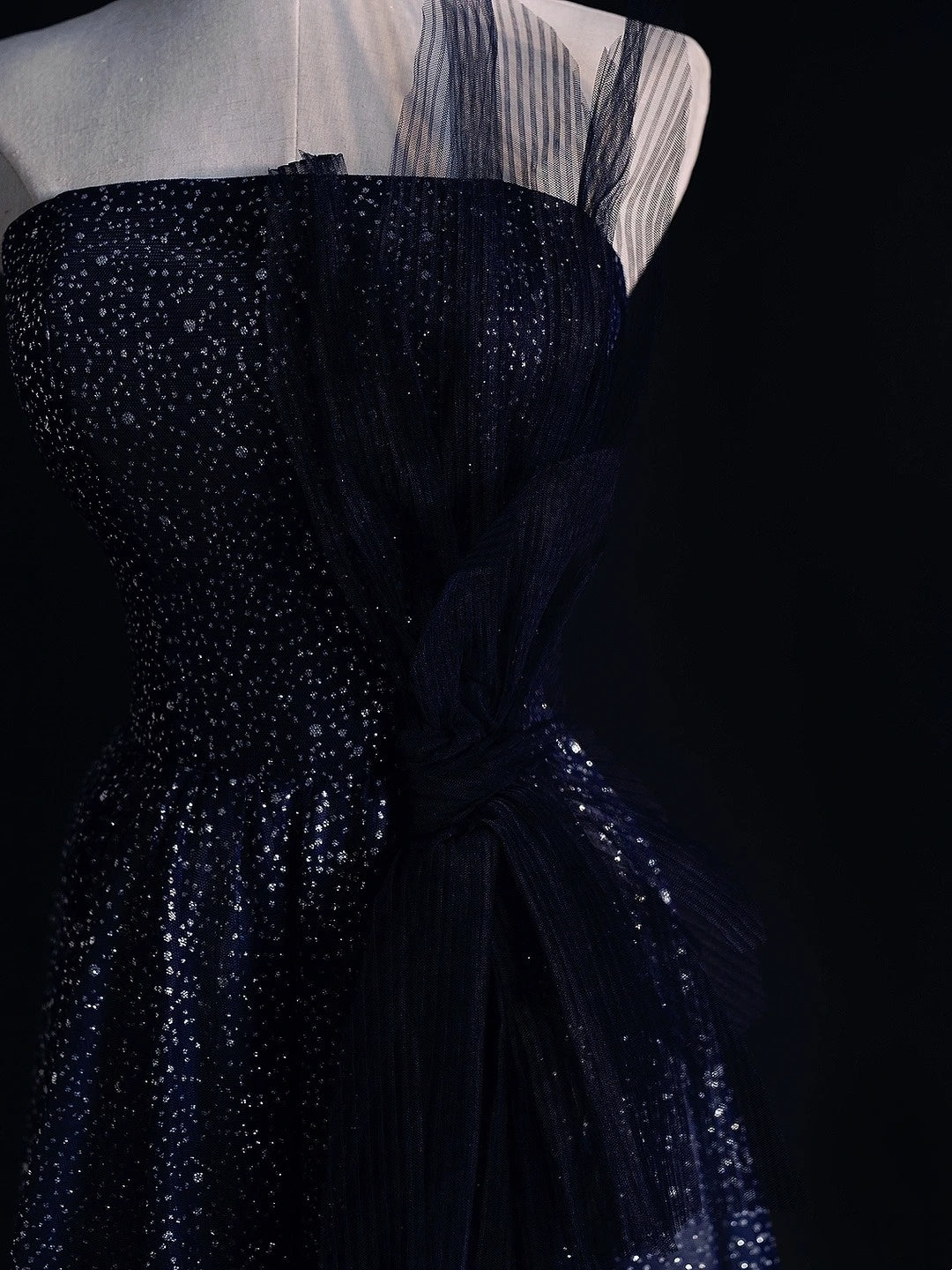 Robe de soirée élégante, bustier, à sequins noirs, coupe trapèze, longue, idéale pour les bals de fin d'année universitaire (N1218)