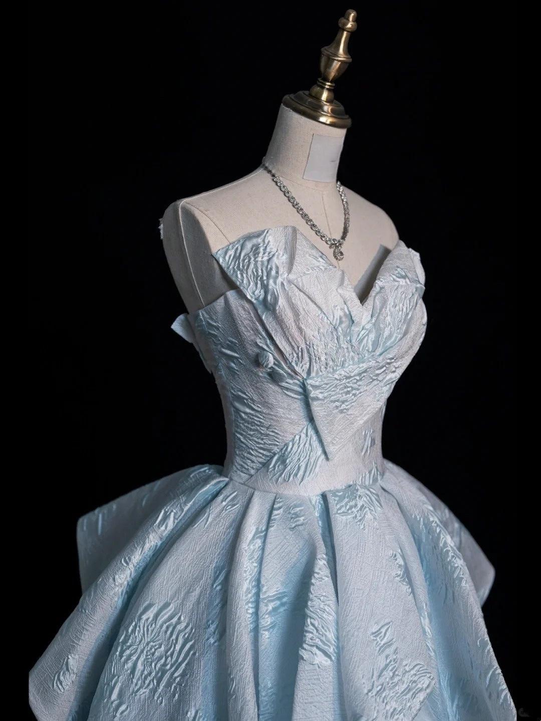 Robe de bal longue sans manches bleu ciel à imprimé floral, décolleté cœur, pour femmes et jeunes filles (N667)