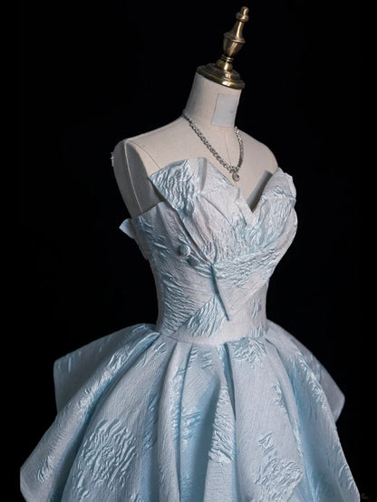 Robe de bal longue sans manches bleu ciel à imprimé floral, décolleté cœur, pour femmes et jeunes filles (N667)
