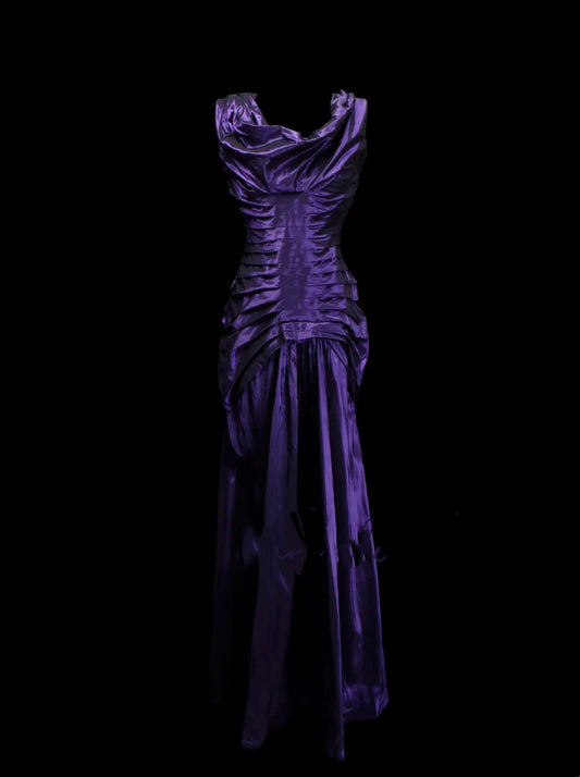 Vintage Mermaid Square Neck Purple Sleeveless 90s With Ruffles Prom Dresses Long Formal Party Gown N1387