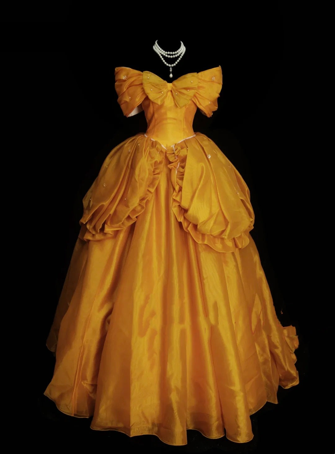 Jolie robe de bal jaune en organza, épaules dénudées, robes de demoiselle d'honneur pour Quinceanera N2143