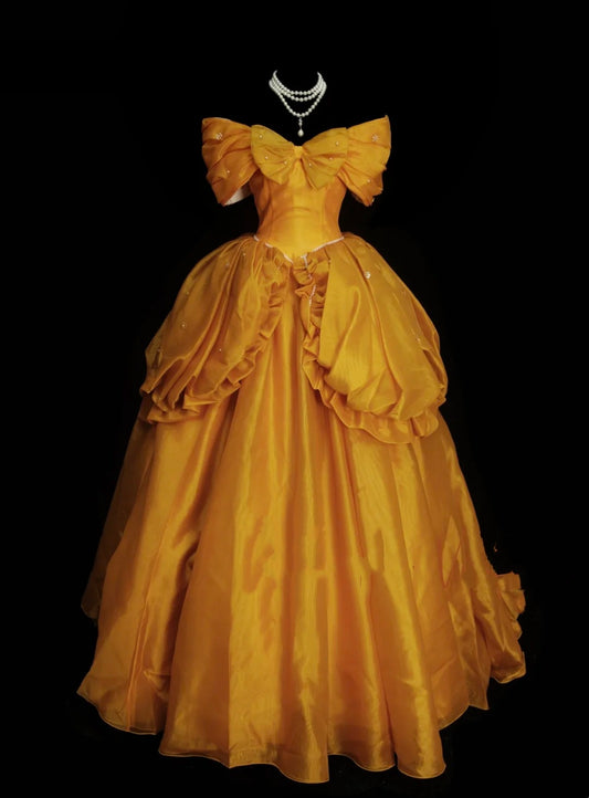 Süßes Ballkleid schulterfrei gelb Organza Sweet 16 Kleider Quinceanera Kleid N2143
