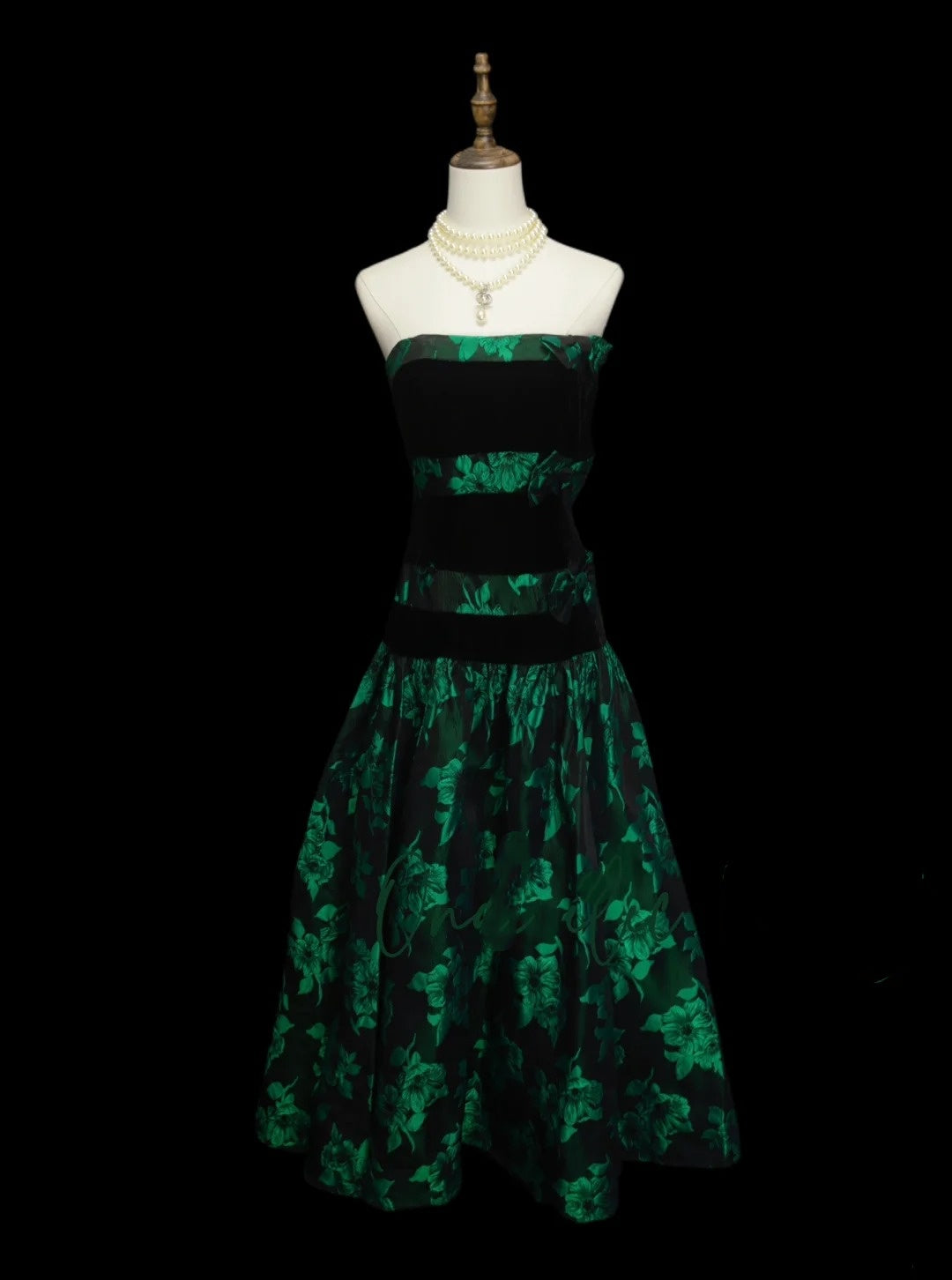 Unique A Line Strapless Dark Green Floral Satin Y2K Inspo 2000s Hoco Gowns Inspo Homecoming Dresses N1383