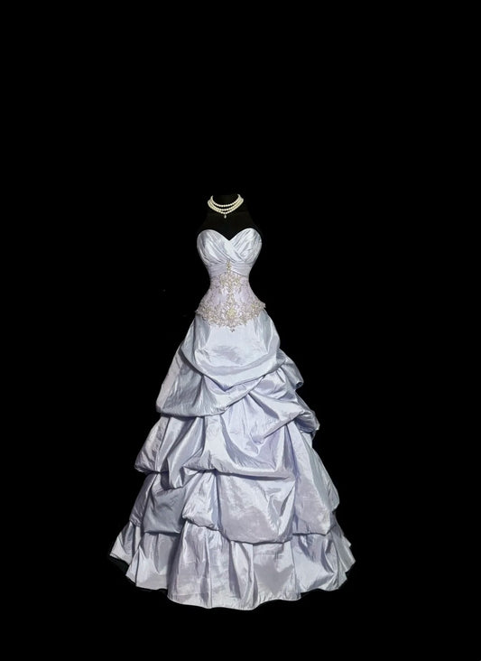 Vintage Ballkleider Prom Queen Sweetheart Helllila Taft 80er Jahre mit Spitze Lange Formelle Abendkleider N3895