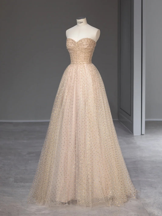 Robe de bal de princesse, bustier cœur, en tulle couleur champagne, pour Quinceañera/Sweet Sixteen, robe de soirée longue RB4007