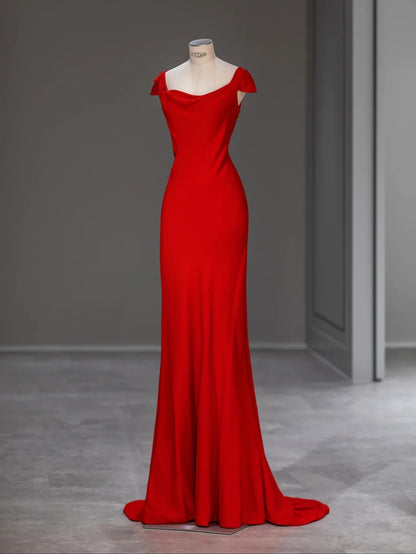 Élégante robe sirène rouge à manches courtes pour le bal de promo, idées de tenues de soirée RB4000
