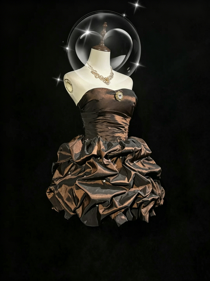 Robe de soirée glamour, bustier, chocolat, pour fête, 16ème anniversaire, robes de bal de promo N3809