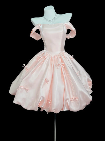 Romantic Ball Gown Off The Shoulder Blush Pink Senior Short With Bow-knot Graduation High School Homecoming Dresses N4521