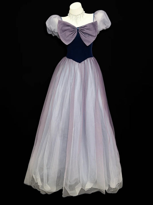 Vintage Prom Dresses 90er Jahre Formelle A-Linie Quadratischer Ausschnitt Traube Tüll Lange Partykleider N4491