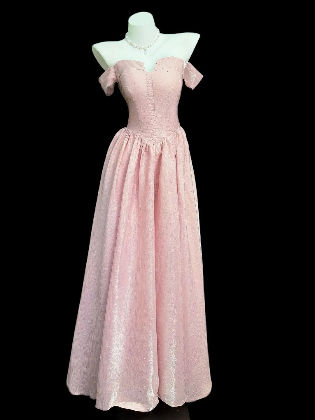 Chic A line Off The Shoulder Pink With Sleeves Date Floor Length Night Evening Outfit Formal Prom Dresses RB5455