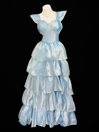 Prinzessin Abschlussballkleider Formelle Ballkleider Herzförmig Blau mit Perlen Lange Partykleider N4536