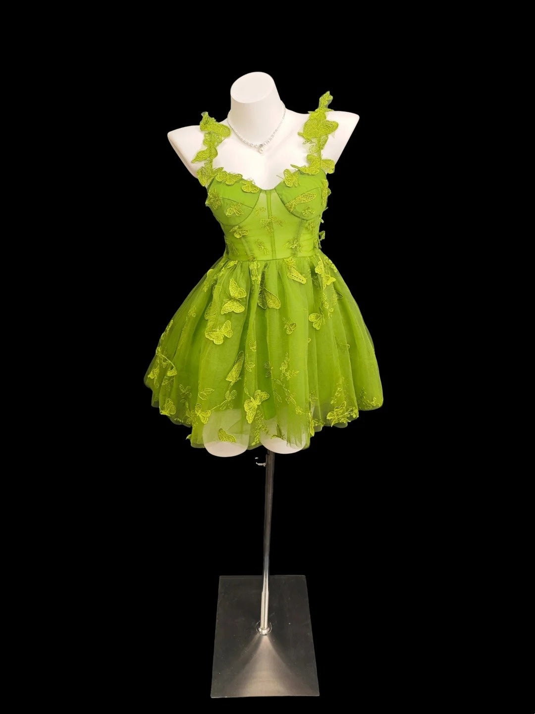 Romantic Ball Gown Spaghetti Strap Green Tulle Lace Senior Inspo Graduation High School Homecoming Dresses N4501